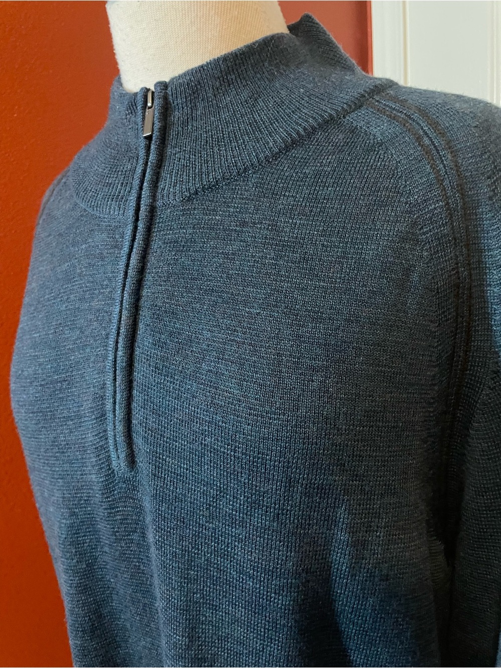Horny Toad Men’s Classic 100% Merino Wool Blue Quarter Zip Pullover Sweater - Picture 3 of 5